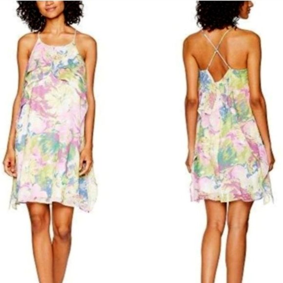 BCBGMaxAzria Dresses & Skirts - NEW BCBGMAXAZRIA Pink Multi Color Floral Ruffle Dress Size Small